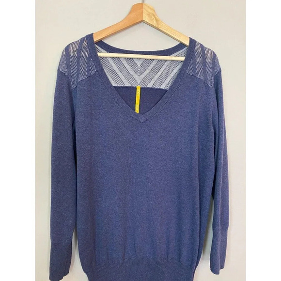 Lolë Lole Womens Sz Large Long Sleeve Mesh Knit V-Neck Navy Pullover Activewear - Picture 5 of 16